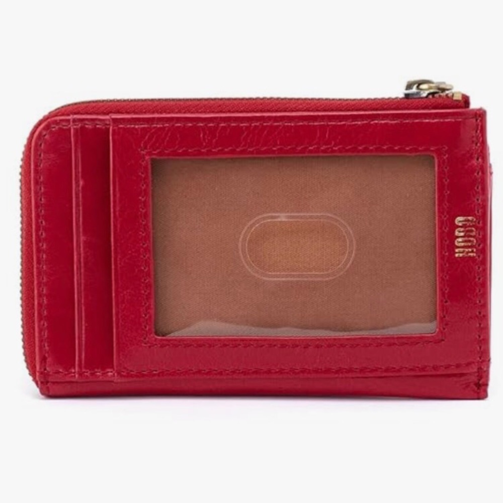 HOBO Addi Card Case Claret Red Leather Wallet Zippered Pocket Card Slots - Picture 2 of 3